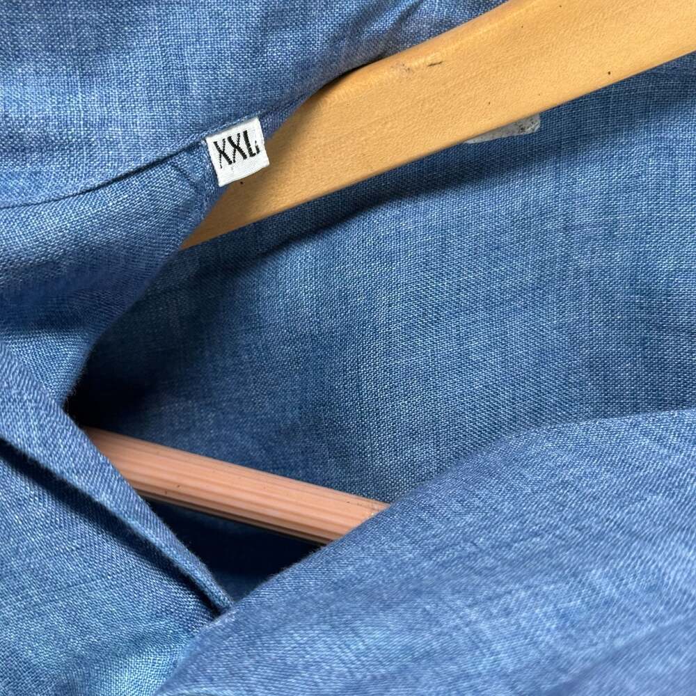Loro Piana Blue 100% Linen Short Sleeve Button Down Shirt Size XXL - Picture 5 of 9